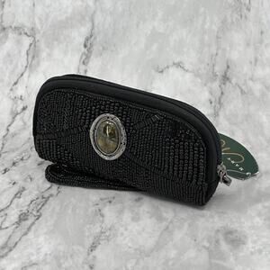 NEW Mary Frances Black Beaded Wristlet Clutch Purse w/ Stone Accent